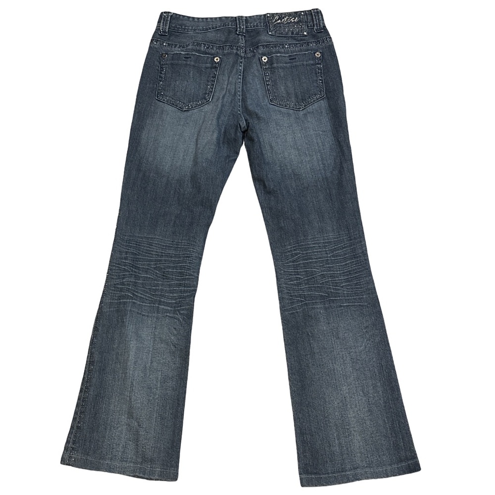 Y2K CARTISE women's dark wash rhinestone detailed flare jeans, size 30".